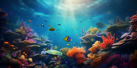 Fototapeten The ocean is a coral reef with a fish swimming in it wallpaper Snorkeling Marine Life © muneeb