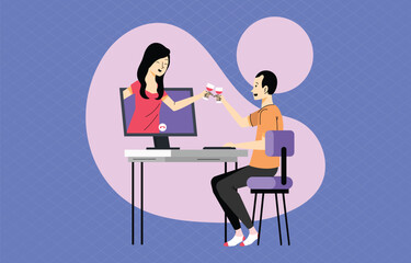 Illustration of two happy people talking via video call. Video call friend icon vector illustration