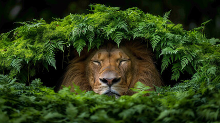 The lion is sleeping.