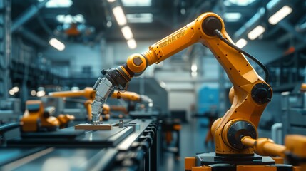 The excitement of robotics with an image of a robot arm assembling or manipulating objects in a laboratory or factory setting