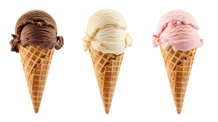 Chocolate, Vanilla, and Strawberry Ice cream clip art with transparent background