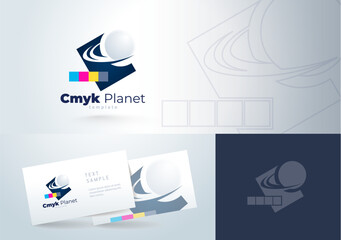Planet Logo Print Сmyk Polygraphy theme. Template design vector. White background.