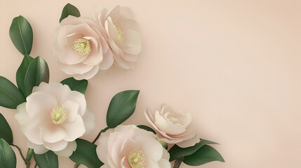 Obraz na płótnie Canvas Flat illustration of camellia flowers on pastel background with copy space