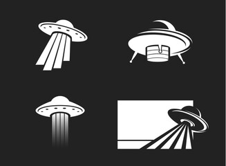 Logo Set UFO. Cosmic theme. Template design vector. Black  background
