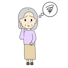 悩んでいるおばあさんのイラスト
