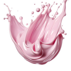 Splash of pink milky liquid similar to smoothie, yogurt or cream on white and transparent background