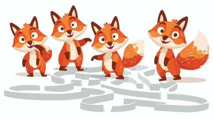 Fox family on white background labyrinth game 