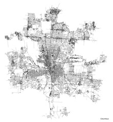 Fototapeta premium Columbus city map with roads and streets, United States. Vector outline illustration.