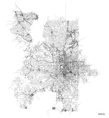 Atlanta city map with roads and streets, United States. Vector outline illustration. - obrazy, fototapety, plakaty