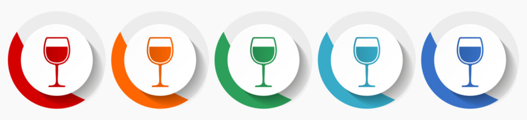 Alcohol, glass vector icon set, flat icons for logo design, webdesign and mobile applications, colorful round buttons