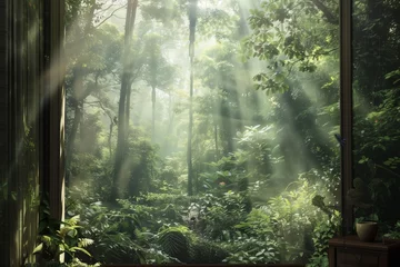 Fotobehang The mysterious and serene ambiance of an ancient forest. Generative AI © MAX AI