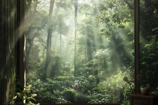 The mysterious and serene ambiance of an ancient forest. Generative AI