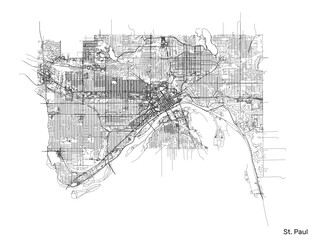 Saint Paul city map with roads and streets, United States. Vector outline illustration.