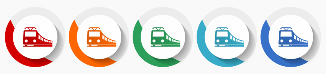 Train, railway, transportation vector icon set, flat icons for logo design, webdesign and mobile applications, colorful round buttons