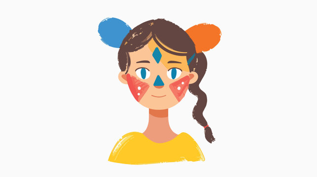 Girl With Painted Face Bright Color Cartoon Childish