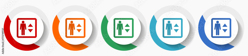 Poster elevator, lift vector icon set, flat icons for logo design, webdesign and mobile applications, color
