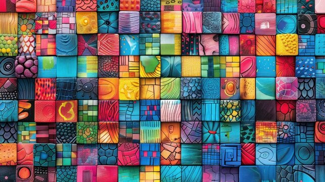 A colorful mosaic made of many different colored blocks