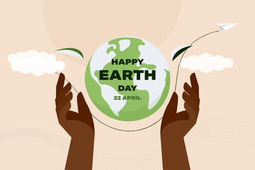 Human hands holding Earth globe. Earth Day, World Environment and Save the Earth concept. Sustainable ecology and environment conservation concept design. Vector illustration.