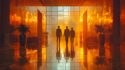 Business center corridor: Walking people, office finance concept - obrazy, fototapety, plakaty