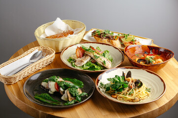 set of Italian food on the table. a variety of Italian food.