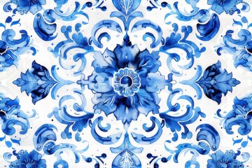 Watercolor Seamless pattern with blue and white	