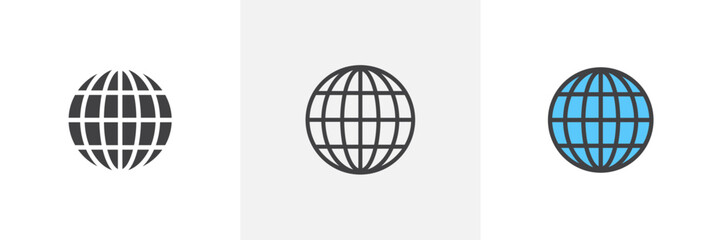 Worldwide Globe and Address Icons. Earth Representation and Global Reach Symbols.