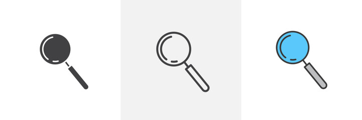 Search and Exploration Tool Icons. Discovery Magnifier and Research Equipment Symbols.