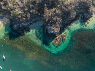 Cacaluta Bay from above, drone view. Bahias Huatulco, Oaxaca 