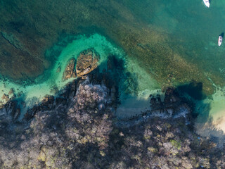 Beaches in Huatulco with coral reefs and turquoise waters. Oaxaca, Mexico