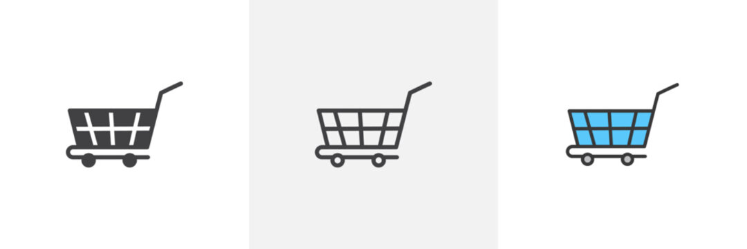 Retail Shopping Experience Icons. Supermarket Cart and Commercial Consumer Symbols.