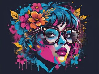arte, ilustración mujer con gafas