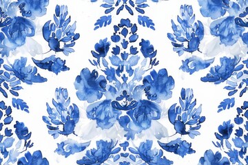 Watercolor Seamless pattern with blue and white	