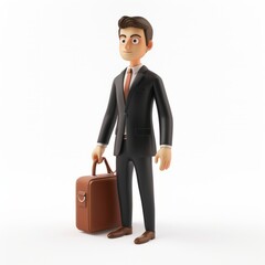 3D Render of a businessman ready for the day, standing with a briefcase, on isolated white background, Generative AI