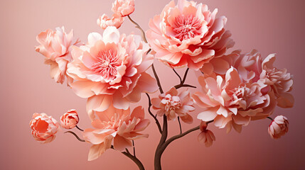An elegant pink peony delicately placed on a soft blush background, offering a visually pleasing...