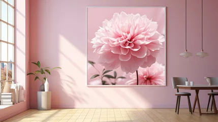 Selbstklebende Fototapeten An elegant pink peony delicately placed on a soft blush background, offering a visually pleasing scene with ample negative space for customization © SHAN.