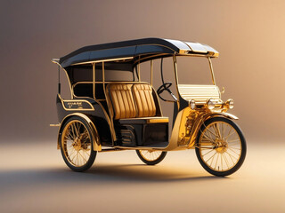 3D-rendered auto rickshaw or tuk tuk on vibrant color background. Traditional public city taxi tuk tuk cab car transport
