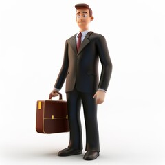 3D Render of a corporate worker ready for business, holding a briefcase, on isolated white background, Generative AI