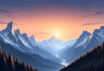 fantasy Serene mountain range at sunset majestic p (6) - obrazy, fototapety, plakaty