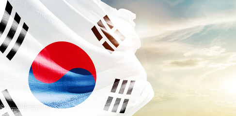 South Korea national flag waving in the sky.
