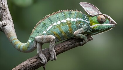 A Chameleon With Its Body Stretched Out Along A Tr