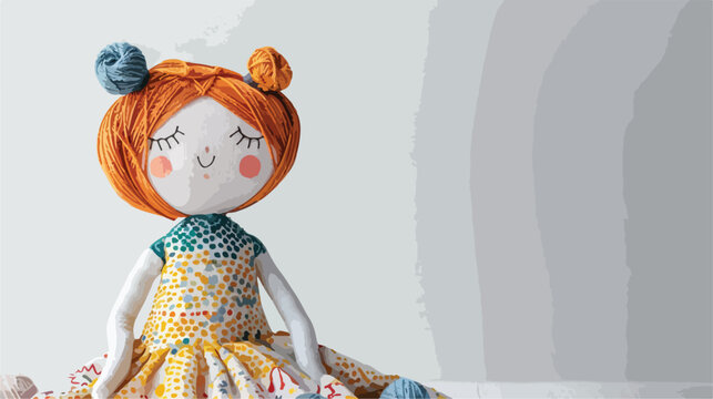 Isolated fabric doll with yarns on white