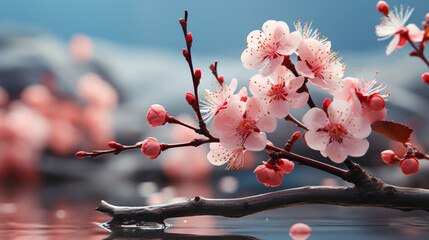 A close-up shot of a single cherry blossom, showcasing its intricate details and soft pink beauty...
