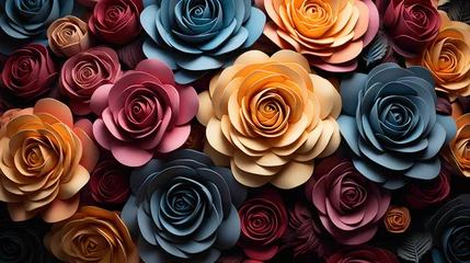 Fotobehang An artistic arrangement of roses in different colors, forming a visually pleasing pattern against a simple and elegant backdrop © SHAN.
