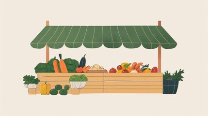 A minimalist illustration of a farmers market stall with fresh produce raw AI generated illustration