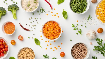 A minimalist outline of a plant-based meal with grains legumes and vegetables AI generated illustration - obrazy, fototapety, plakaty