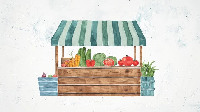 A minimalist illustration of a farmers market stall with fresh produce AI generated illustration