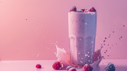 A minimalist representation of a vegan smoothie with almond milk and berries AI generated illustration - obrazy, fototapety, plakaty