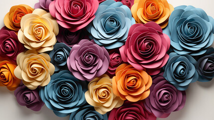 A captivating arrangement of multicolored roses, each petal displaying a unique shade, set against...