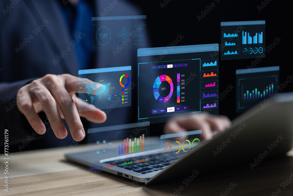 Poster research on platform digital technology, analyst manages the system database, analysis data plans, a