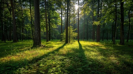 Fototapeta premium A sun-dappled glade in the heart of the forest AI generated illustration